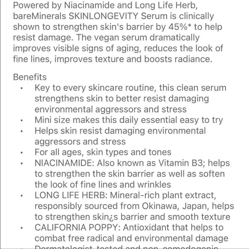 $9🌟 bareMinerals Skinlongevity Long Life Herb Serum
